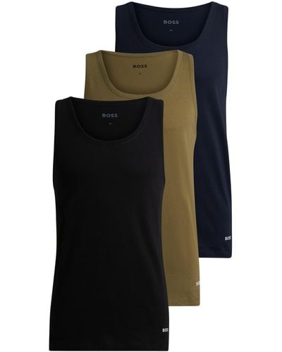 BOSS Three-pack Of Tank-top Vests In Cotton - Black