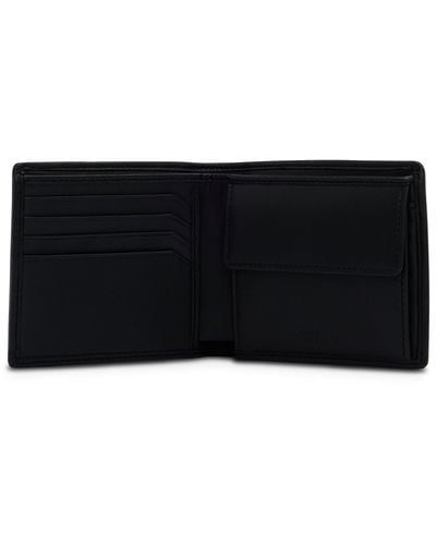 HUGO Leather Billfold Wallet With Logo Details - Black