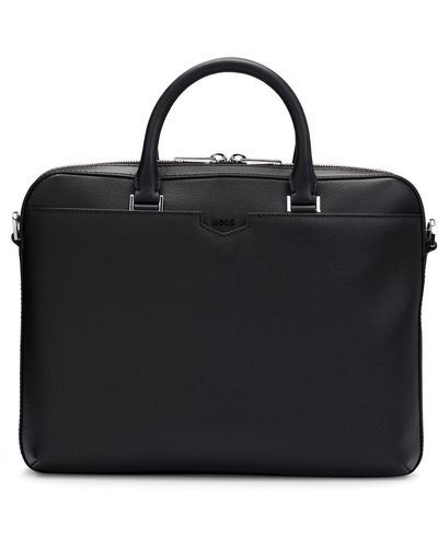 BOSS Zipped Document Case In Leather With Detachable Inner Pouch - Black