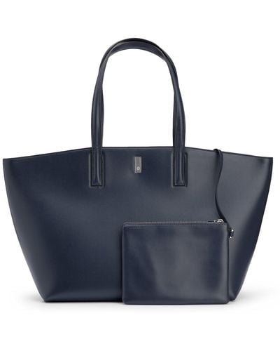 BOSS Leather Shopper Bag With Signature Hardware - Blue
