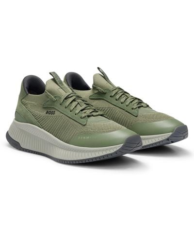 BOSS TTNM EVO Sock-Sneakers mit gestricktem Obermaterial und Fischgrät-Sohle - Grün