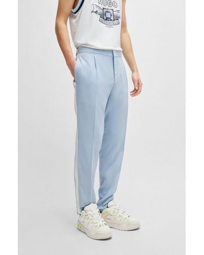 HUGO Slim-fit Pants In Stretch Mouliné Fabric - Blue