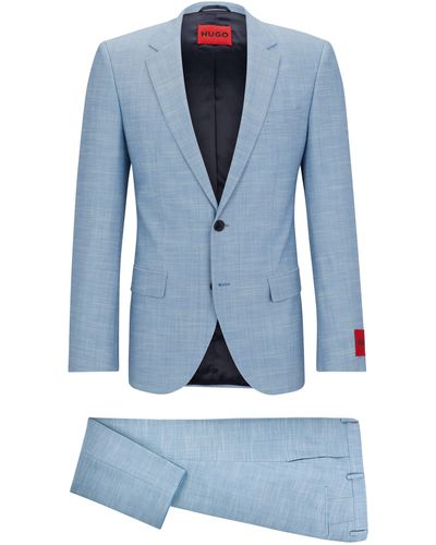 HUGO Gemusterter Slim-Fit Anzug aus funktionalem Stretch-Gewebe - Blau