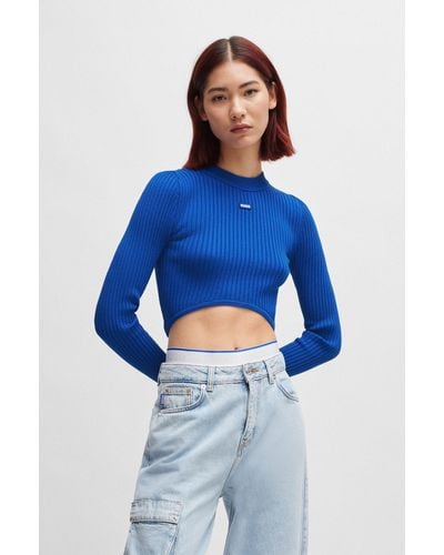 HUGO Slim-fit Sweater With High-cut Hemline - Blue