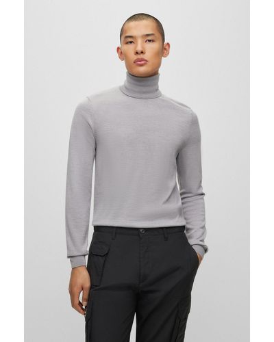 HUGO Regular-fit Rollneck Sweater In Virgin Wool - Grey
