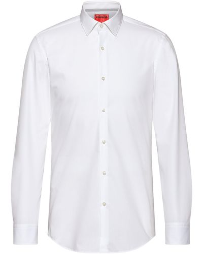 HUGO Camisa slim fit en popelín de algodón de planchado fácil - Blanco