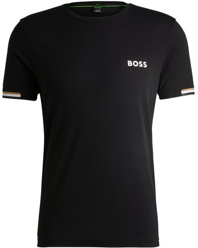 BOSS X Matteo Berrettini T-shirt Van Wafelmateriaal Met Kenmerkend Gestreept Artwork - Zwart