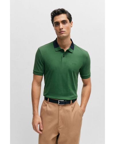 BOSS Polo de algodón interlock slim fit con bloques de color en el cuello - Verde