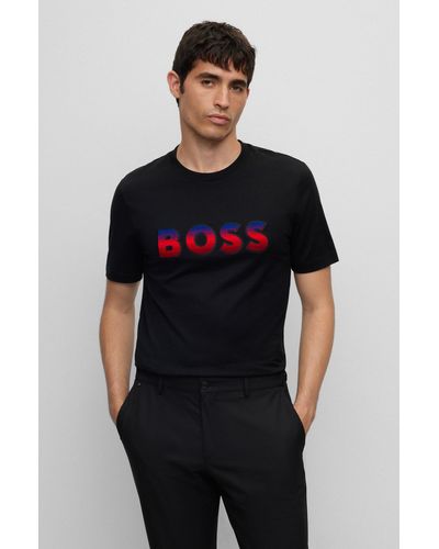 BOSS Cotton-jersey T-shirt With Degradé Logo - Black