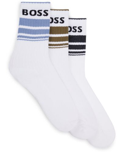 BOSS Set Van Drie Paar Korte Sokken Met Strepen En Logo's - Wit