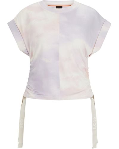 BOSS T-shirt Van Stretchkatoen Met Logotrekkoorden En Dessin - Meerkleurig