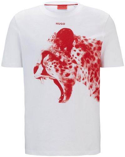 HUGO Cotton-jersey Regular-fit T-shirt With Animal Graphic - White