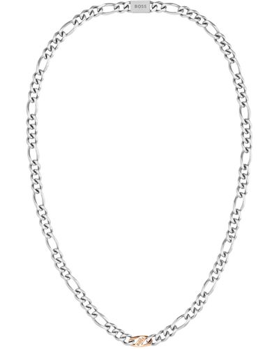 BOSS Silver-tone Figaro-chain Necklace With Branded Link - Multicolor