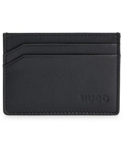 HUGO Porte-cartes en cuir avec logo - Noir