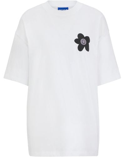 HUGO Oversized T-Shirt aus Baumwolle mit Logo der neuen Saison - Weiß