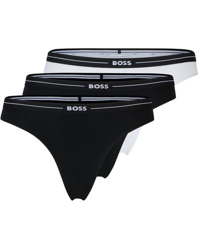 BOSS Three-pack Of Stretch-cotton Thongs With Logo Waistbands - Black