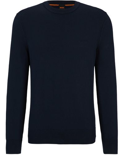 BOSS Regular-fit Sweatshirt Met Logostiksel Van Katoenen Jersey - Blauw