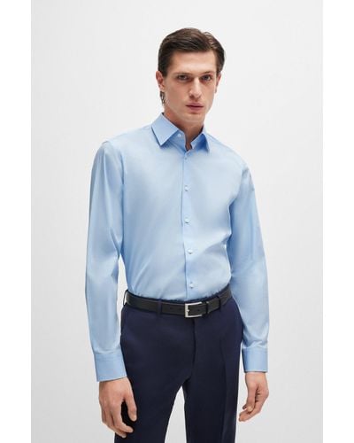 BOSS Regular-fit Shirt In Easy-iron Stretch-cotton Poplin - Blue