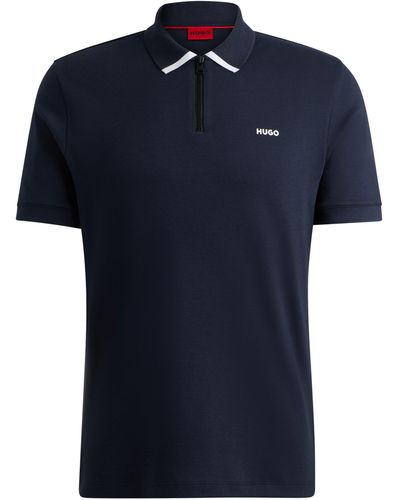 HUGO Poloshirt aus Baumwoll-Piqué mit Kontrast-Logo - Blau