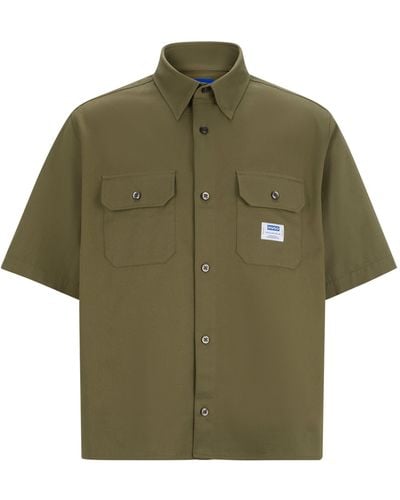 HUGO Loose-fit Overhemd Van Katoenen Twill Met Logopatch - Groen