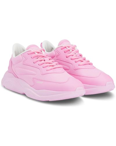 HUGO Mixed-material Sneakers With Contrast Logos - Pink