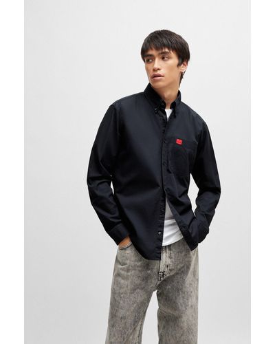 HUGO Button-down Slim-fit Shirt In Oxford Cotton - Blue