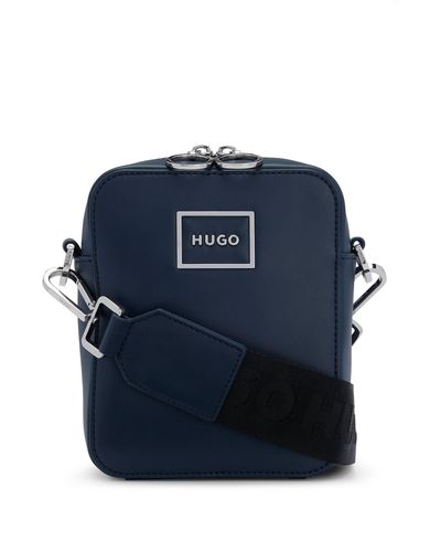 HUGO Framed-logo Reporter Bag With Branded Strap - Blue