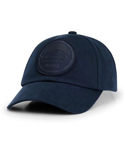 BOSS Porsche X Cotton-twill Cap With Dual-branded Patch - Blue