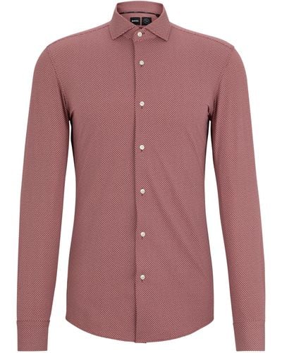 BOSS Slim-fit Overhemd Van Hoogwaardig Stretchmateriaal Met Print - Roze