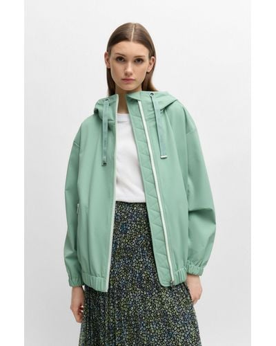 BOSS Relaxed-fit Hooded Jacket In Water-repellent Stretch Fabric - Green