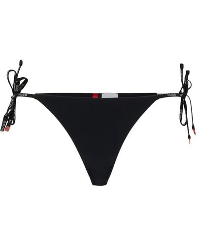 HUGO Tie-side Bikini Bottoms With Logo Print - Black