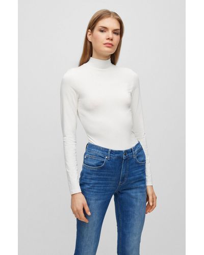 BOSS Extra-slim-fit Top With Mock Neck - White
