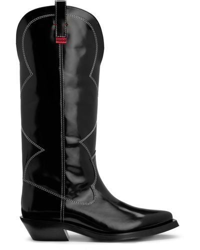 HUGO Cowboy Boots In High-shine Leather - Black