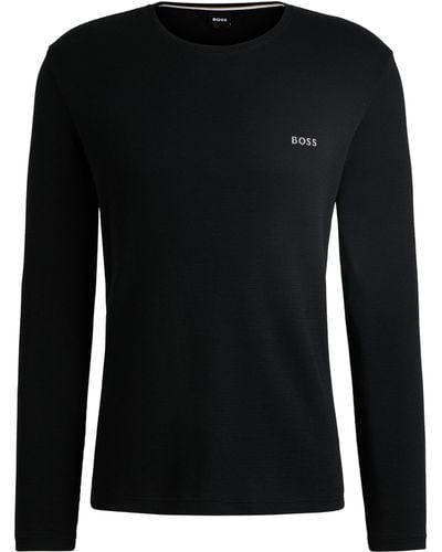 BOSS Pyjama-Shirt aus Baumwoll-Mix mit Logo-Stickerei - Schwarz