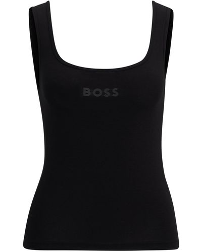 BOSS Pyjama-Tanktop aus Stretch-Gewebe mit Logo-Print - Schwarz