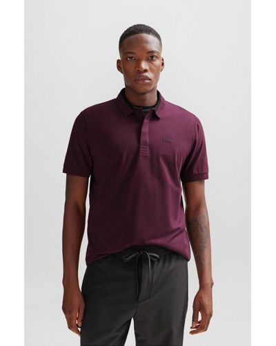 BOSS Stretch-cotton Polo Shirt With 3d-stripe Collar - Purple