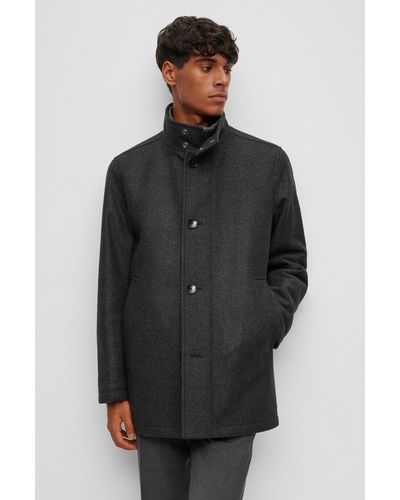 BOSS Wool-blend Coat With Zip-up Padded Inner - Grey
