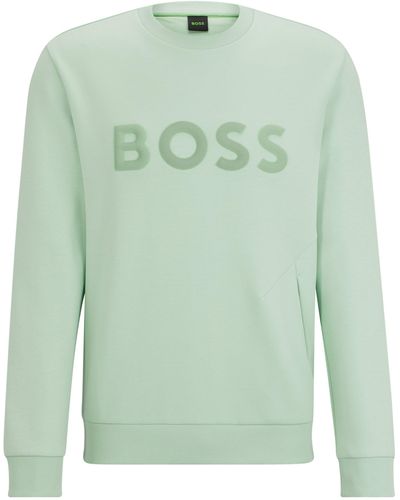 BOSS Sweatshirt Van Een Katoenmix Met 3d-gevormd Logo - Groen