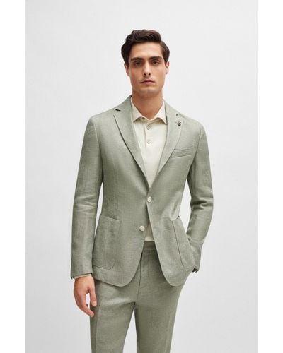 BOSS Slim-fit Jacket In A Micro-patterned Linen Blend - Multicolour