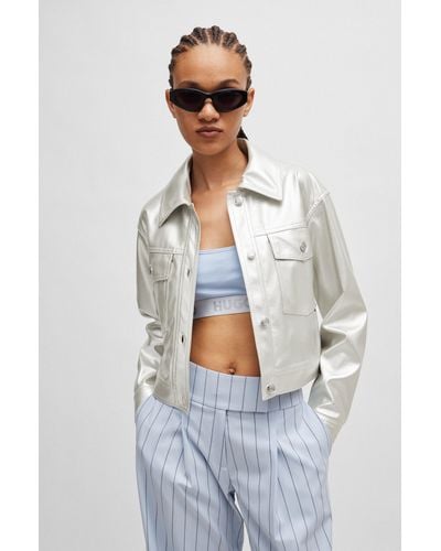 HUGO Relaxed-fit Jacket In Metallic Faux Leather - White