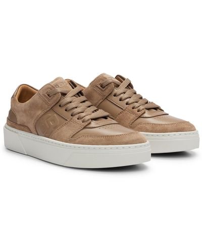 BOSS Leather Lace-up Sneakers With Suede Trims - Brown