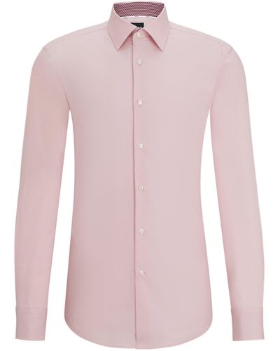 BOSS Slim-fit Overhemd In Gemakkelijk Te Strijken Katoenen Popeline Met Stretch - Roze