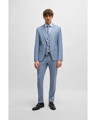 BOSS Slim-fit Suit In A Melange Wool Blend - Blue