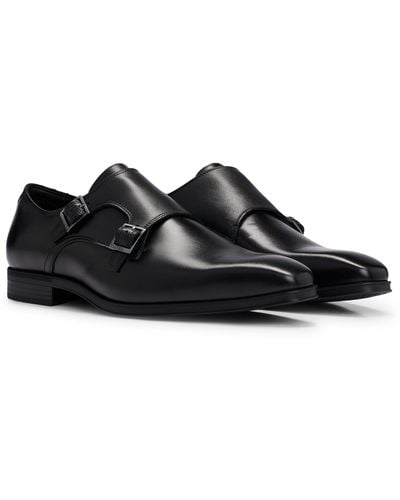 BOSS Double-monk Shoes In Smooth Leather - Black