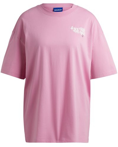 HUGO T-Shirt aus Baumwoll-Jersey mit saisonalem Grafik-Print - Pink
