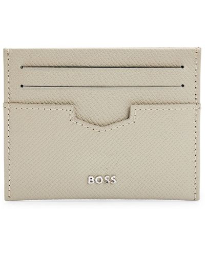 BOSS Emed-leather Card Holder With Metal Logo Lettering - Natural