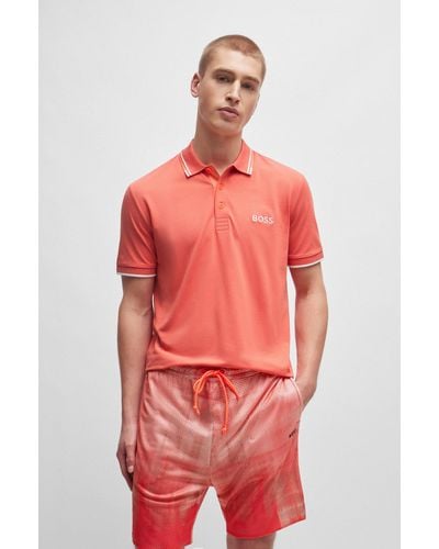 BOSS Cotton-blend Polo Shirt With Contrast Logos - Pink