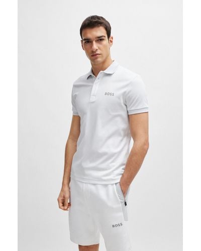 BOSS Polo Slim Fit en coton interlock avec logo en mesh - Blanc
