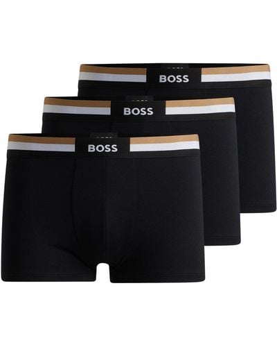 BOSS by HUGO BOSS Three-pack Of Cotton-blend Trunks With Signature Waistbands - Black