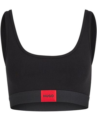 HUGO Stretch-cotton Bralette With Red Logo Label - Black